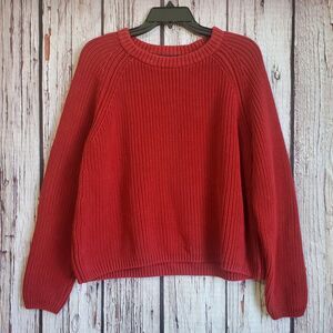 Quince Large Sweater Red Womens Organic Cotton Pullover Crew Scoop